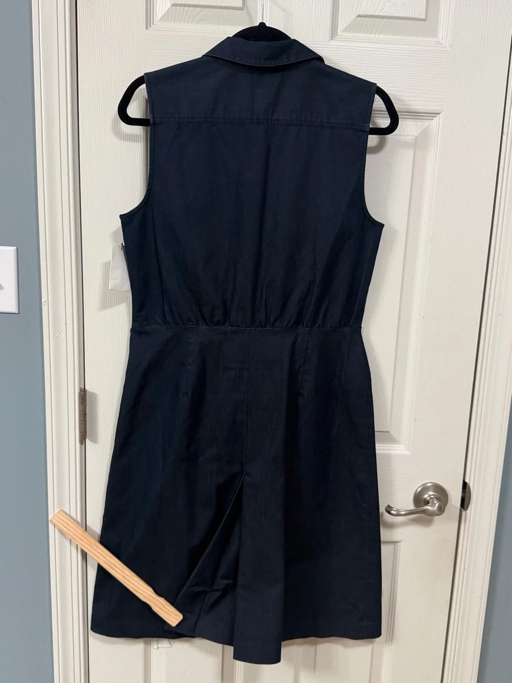 Sleeveless Denim Blue Dress Front Pleated Office Wear Career Cocktail - Picture 9 of 16